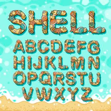 Alphabet of beach elements Stock Illustration