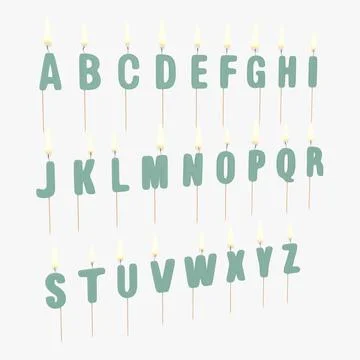 Alphabet Birthday Candles 3D Models Set with Flame 3D Model