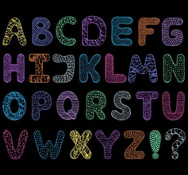 Alphabet on black background. Stock Illustration