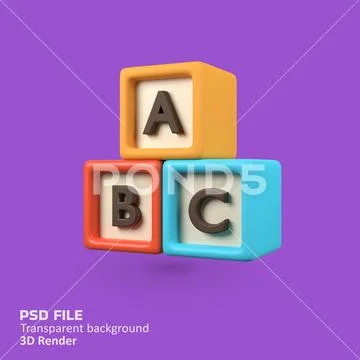 Alphabet Block isolated 3d render icon illustration PSD Template