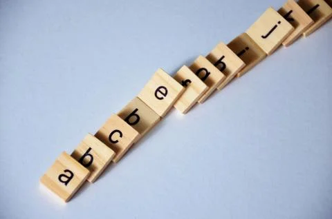 Alphabet on a blue table. Foto stock