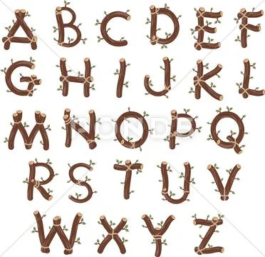 Alphabet with branches and leaves. Stock Illustration