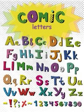 Alphabet in comic style. Vector colorful letters. Hand drawn font Stock Illustration