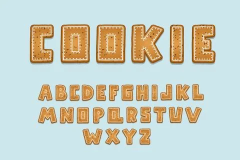 Alphabet cookie design. Upper case English letters. Bold font clip art Stock Illustration