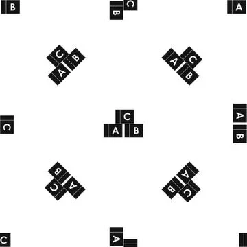 Alphabet cubes with letters A,B,C pattern seamless black Stock Illustration