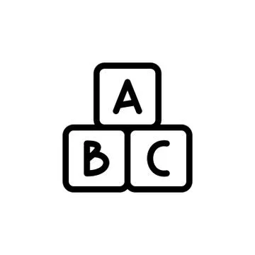 Alphabet cubes thin line icon. Outline symbol baby developing game for the de Stock Illustration