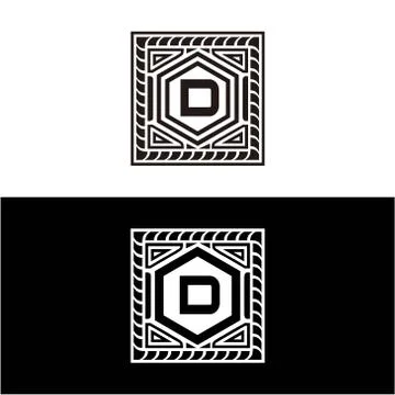 Alphabet D hexagon monogram initial decoration for weddings, letters, initial Stock Illustration