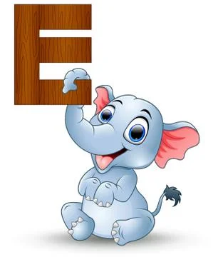 Alphabet E with Elephant cartoon Stock Illustration