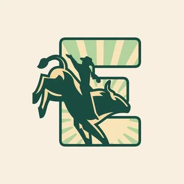 Alphabet E Rise Sun Sky Rodeo Cowboy Stock Illustration