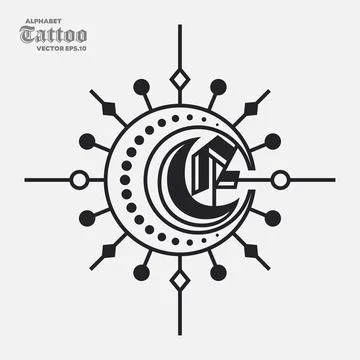Alphabet E Tattoo Logo Stock Illustration