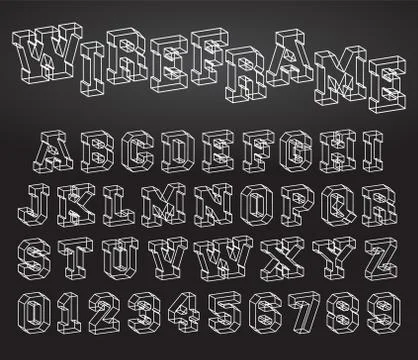 Alphabet font wireframe design Stock Illustration