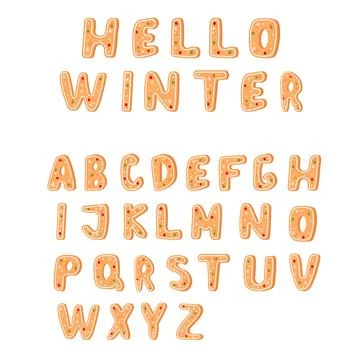 Alphabet from gingerbread cookie, isolated on white background. Vector Stock Illustration