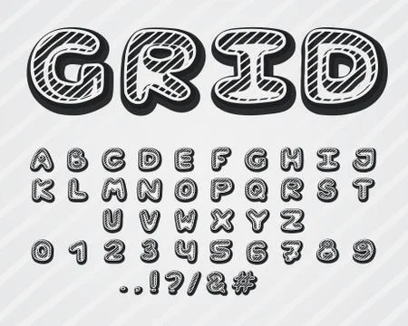 Alphabet grid design. Typeface clip art. Uppercase letters, numbers and Stock Illustration