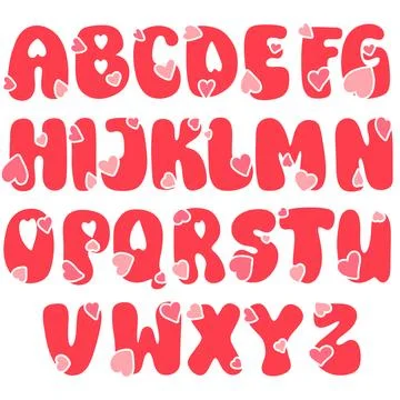 Alphabet hand drawn bundle with hearts. Valentines Day Handwritten letters Stock Illustration