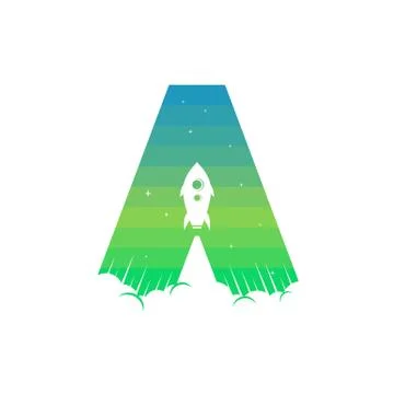 Alphabet initial logo sign logotype space rocket vector Stock-Illustration
