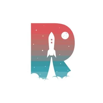 Alphabet initial logo sign logotype space rocket vector Stock Illustration