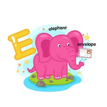 Alphabet Isolated Letter E-elephant-envelope illustration,vector Stock Illustration