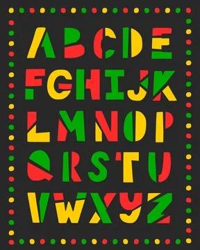 Alphabet of Junetenth Themes with Dots Frames and Black Background Stock Illustration