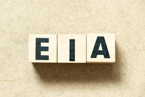 Alphabet letter block in word EIA (abbreviation of Environmental Impact Ass.. Stock Photos
