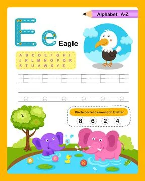 Alphabet Letter E - Eagle  exercise with cartoon vocabulary illustration, vec Stock Illustration