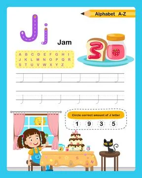 Alphabet Letter J - Jam  exercise with cartoon vocabulary illustration, vecto Stock Illustration
