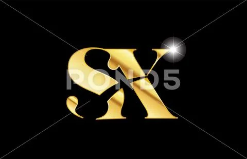 Alphabet letter sx s x gold golden metal metallic logo icon design ...