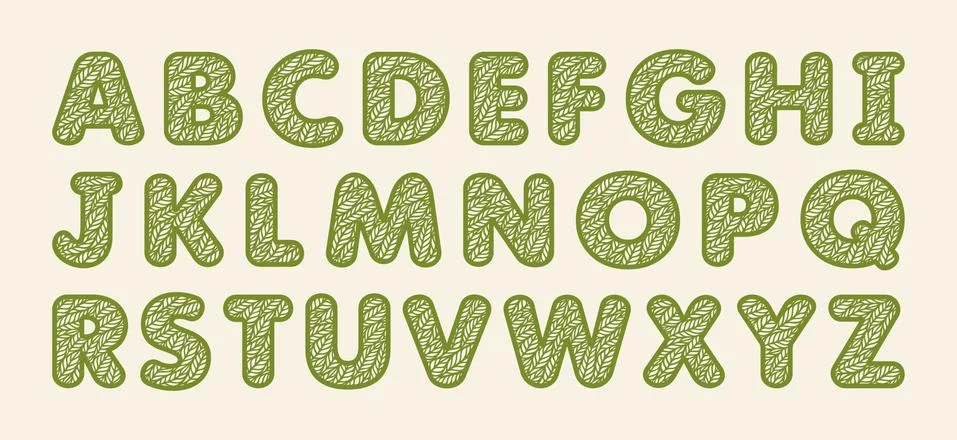 Alphabet letters with a pattern of leaves. Stock Illustration