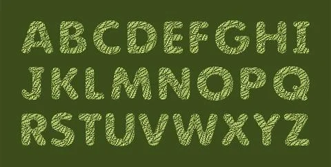 Alphabet letters with a pattern of leaves.  Stock Illustration