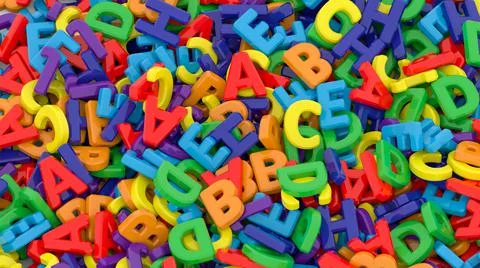 Alphabet letters on plain background. Plastic alphabet letters on white Stock Illustration