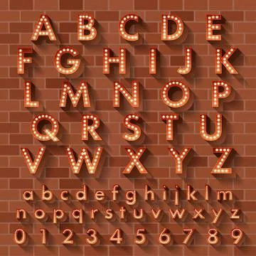 Alphabet light on brick Stock Illustration