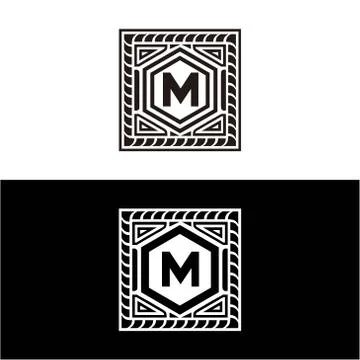 Alphabet M hexagon monogram initial decoration for weddings, letters, initial 스톡 일러스트