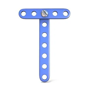 Alphabet made of blue metal constructor toy Letter T 3D 스톡 일러스트