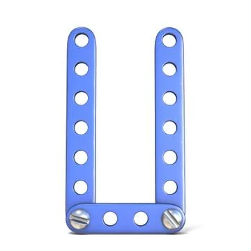 Alphabet made of blue metal constructor toy Letter U 3D 库存插图