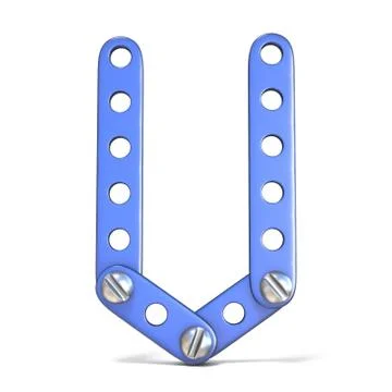 Alphabet made of blue metal constructor toy Letter V 3D 库存插图