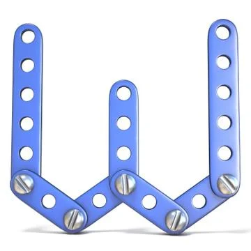 Alphabet made of blue metal constructor toy Letter W 3D 库存插图