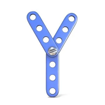 Alphabet made of blue metal constructor toy Letter Y 3D 库存插图