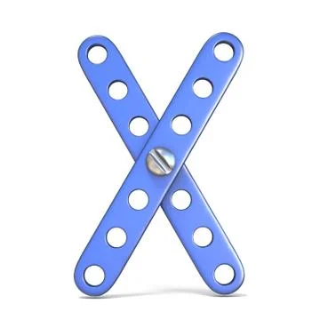 Alphabet made of blue metal constructor toy Letter X 3D 스톡 일러스트