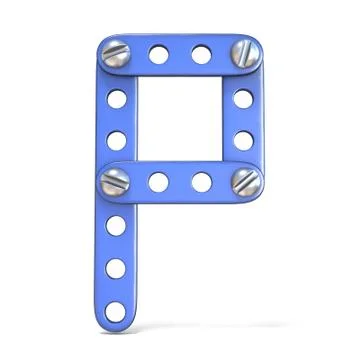 Alphabet made of blue metal constructor toy Letter P 3D 스톡 일러스트