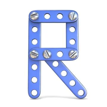 Alphabet made of blue metal constructor toy Letter R 3D 库存插图