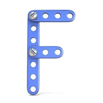 Alphabet made of blue metal constructor toy Letter F 3D 库存插图