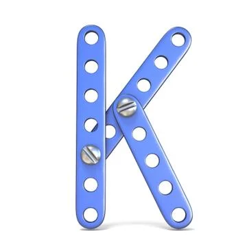 Alphabet made of blue metal constructor toy Letter K 3D 库存插图