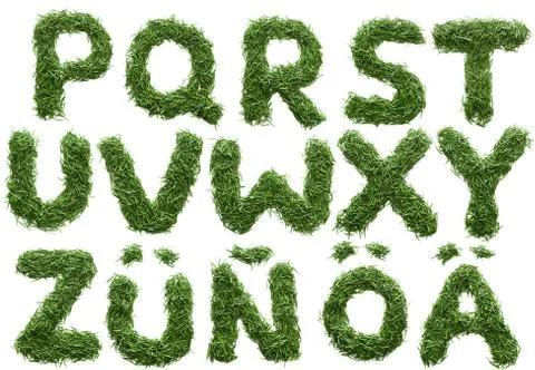 Alphabet made of green grass isolated on white Stock Photos