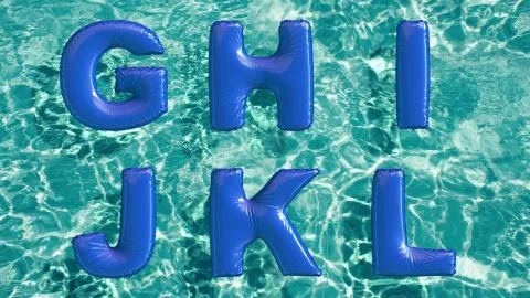 Alphabet made of shaped inflatable swim ring floating in a refreshing blue Stock Illustration