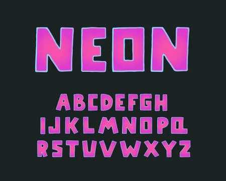 Alphabet modern design, square shape. Word neon. Upper case English letters Stock Illustration
