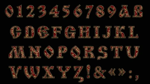 Alphabet with old Russian stylization. 3d. Font playing in gold with an ornament Stock Footage 165069316