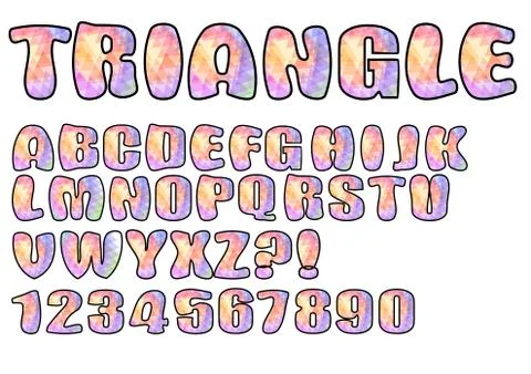 Alphabet in pastel triangle texture design, uppercase letters, numbers, quest Stock Illustration