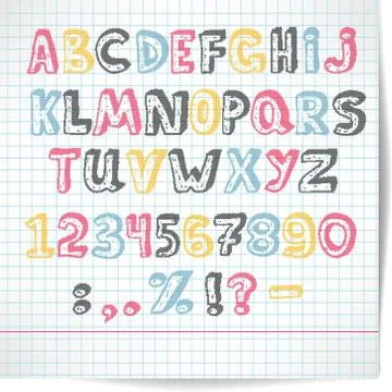Alphabet of rasterized point multicolored letters Stock Illustration