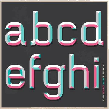 Alphabet retro colour style. Vector illustration. Illustrazione stock