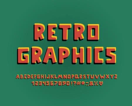 Alphabet retro design. Vector Letters, numbers and punctuation marks Stock Illustration