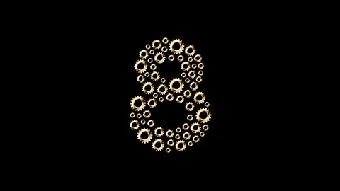 Alphabet set letter number countdown nine to zero, Engineering Gear pattern Stock Footage 105139355